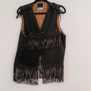 Expressions by Campus Vintage Suede Leather Fringe Lined Vest